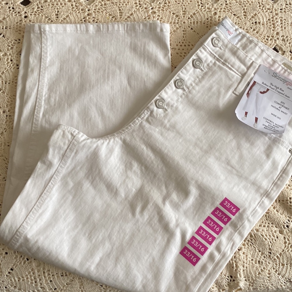 SkinnyGirl cropped twill jeans capris 16 NWT highrise button front wide leg whit